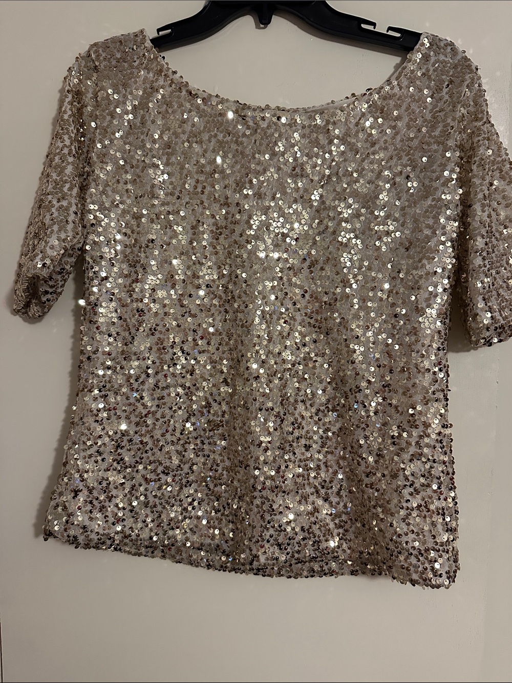 Sequin Short Sleeve Top - Champagne